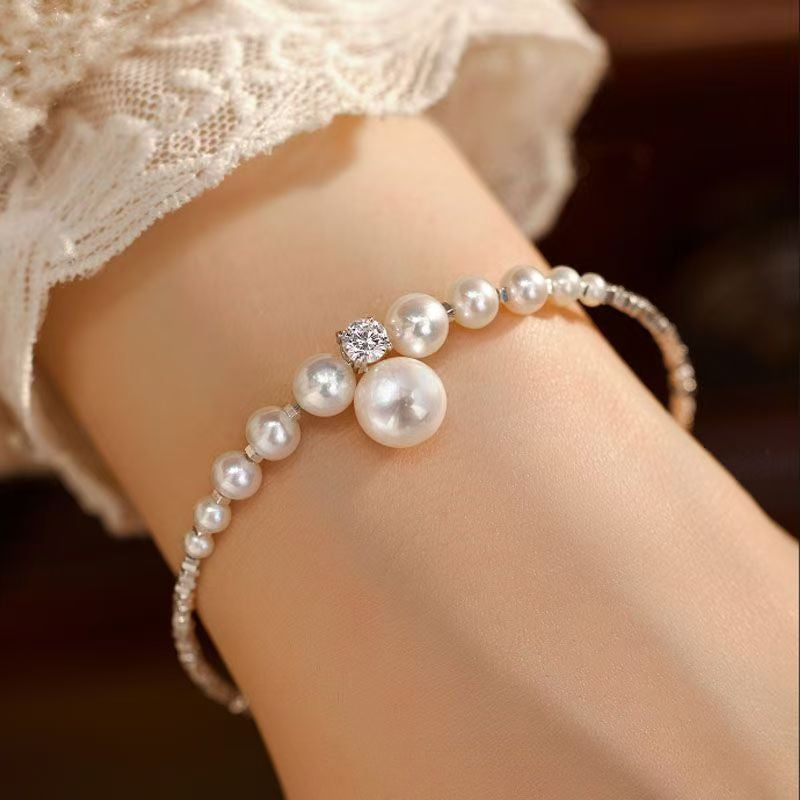 Gradual change broken silver design pearl bracelet