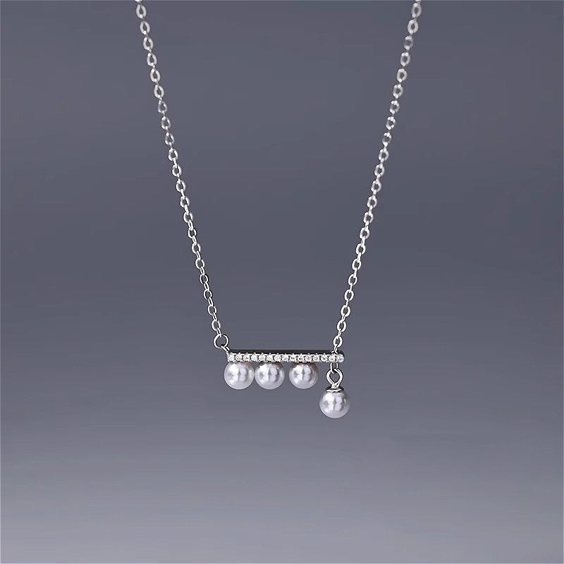 Balance Beam Crystal Pearl Design Necklace