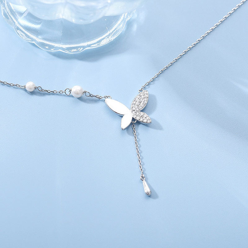 Butterfly Tassel Pearl Necklace