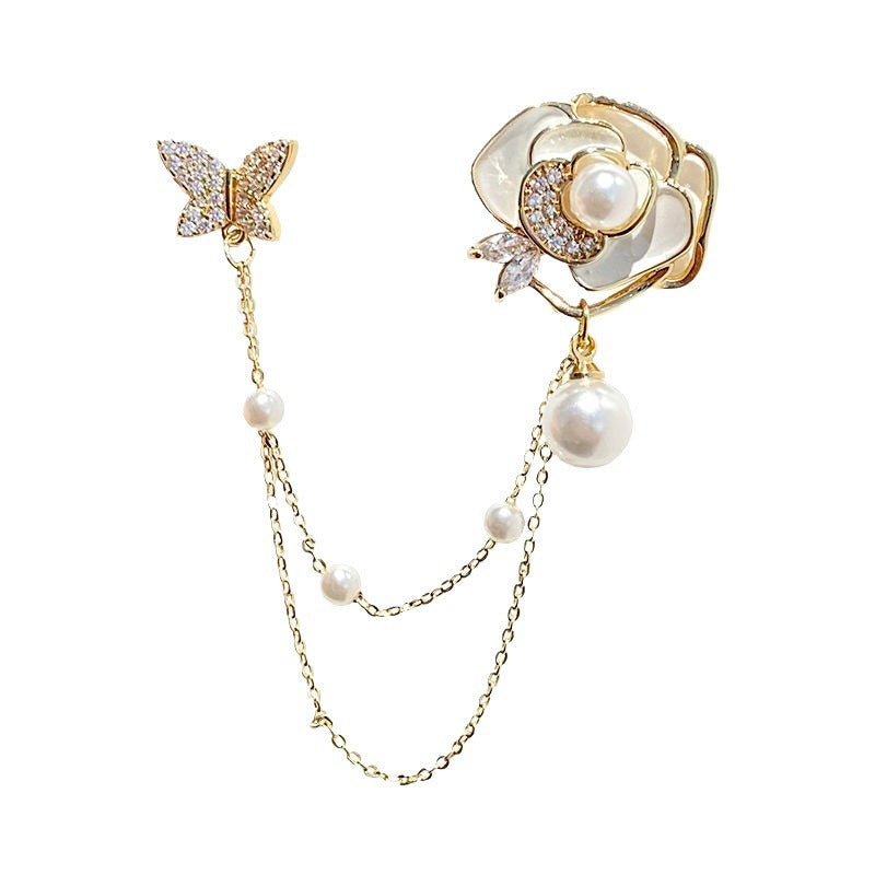 Camellia Design Pearl Brooch