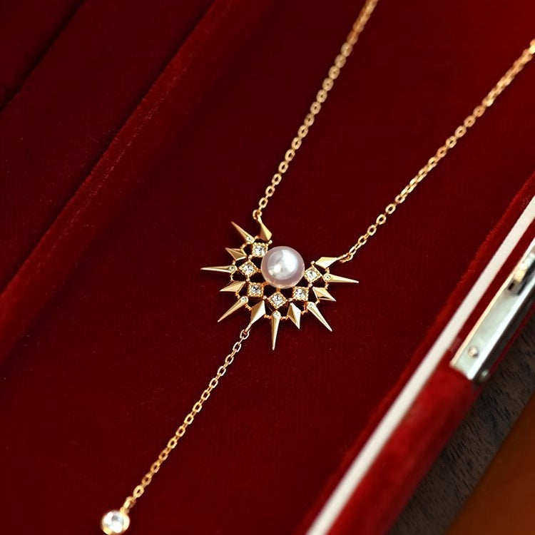 Sunflower crystal pearl design necklace