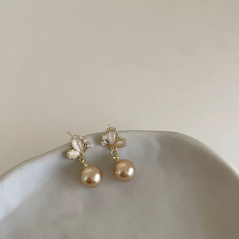 Butterfly Design Pearl Earrings