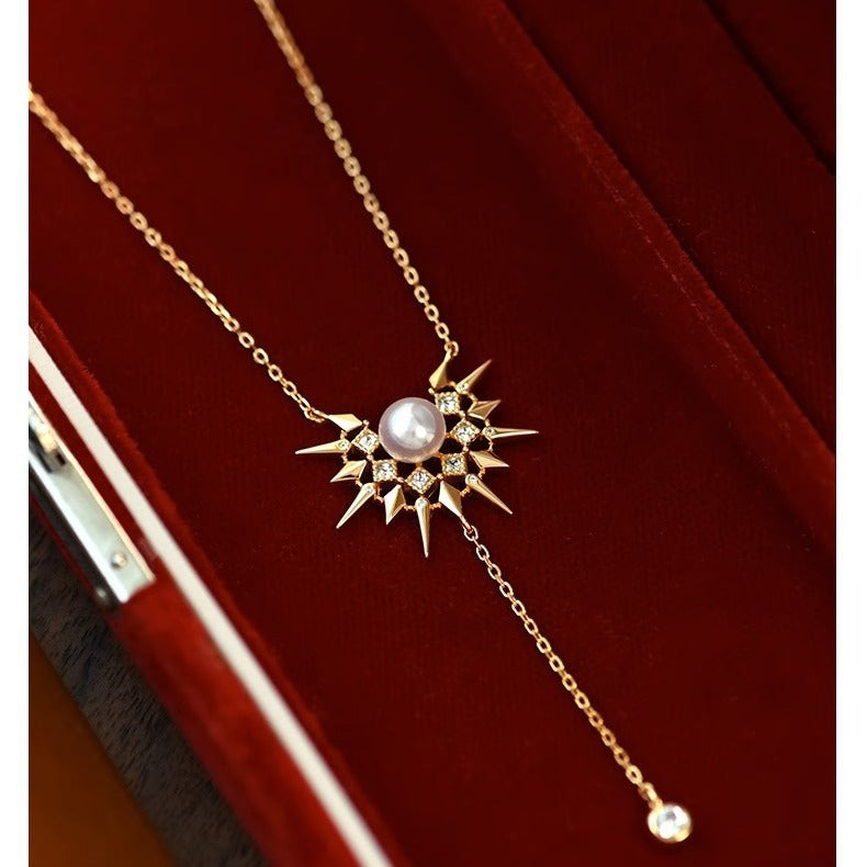 Sunflower crystal pearl design necklace