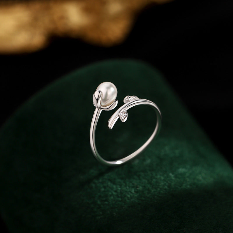 Flower Sprouting Design Pearl Ring