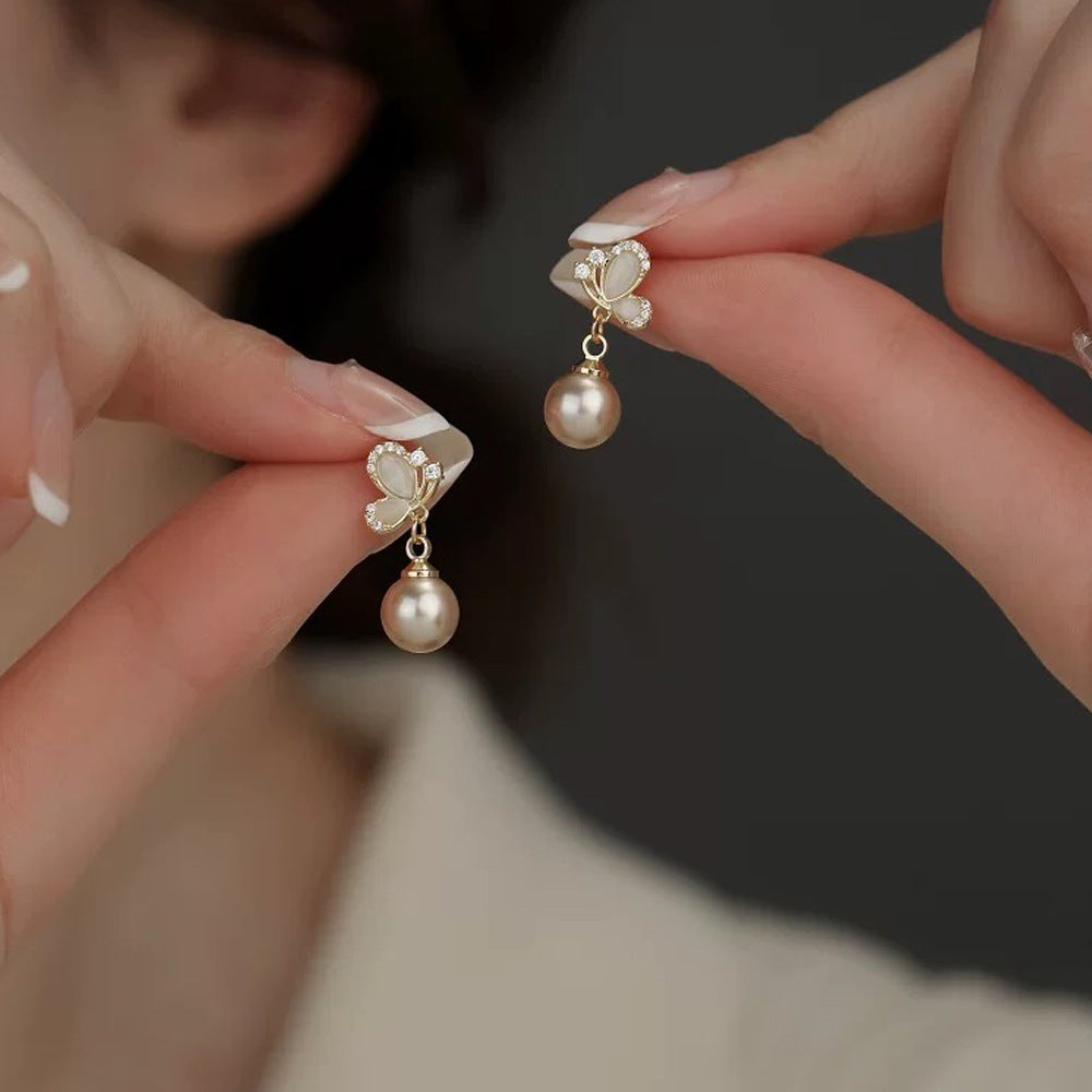 Butterfly Design Pearl Earrings