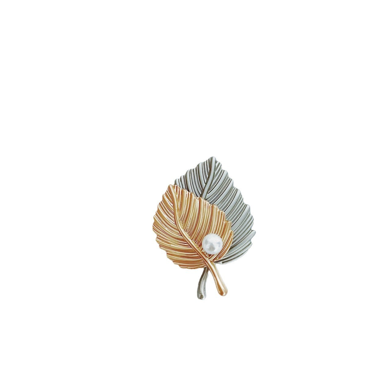 Two-Tone Gold Leaf Design Pearl Brooch