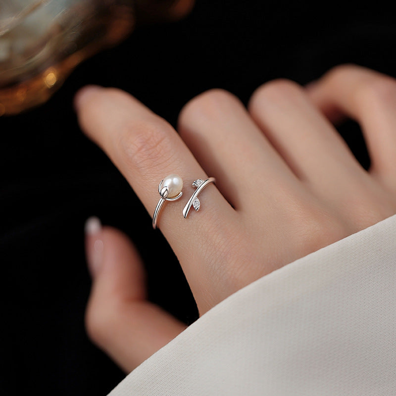 Flower Sprouting Design Pearl Ring