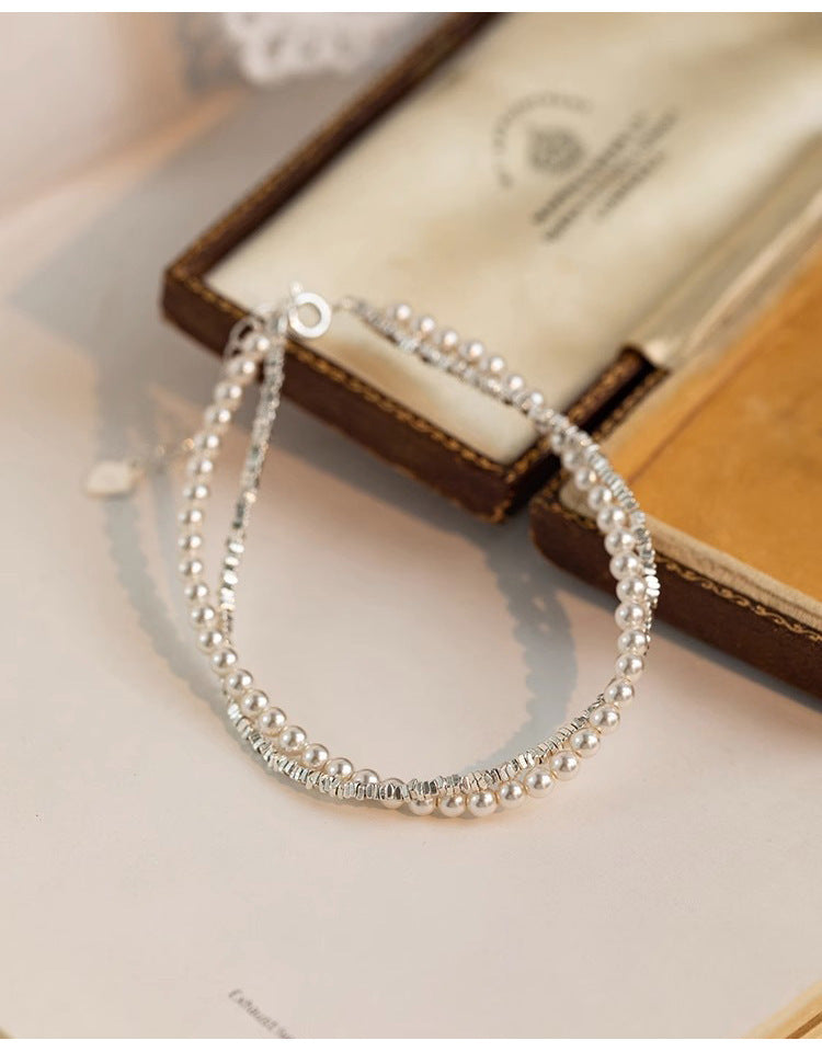 Broken silver design pearl bracelet