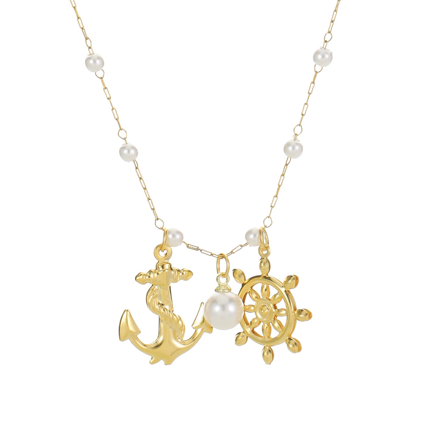 Anchor design pearl necklace