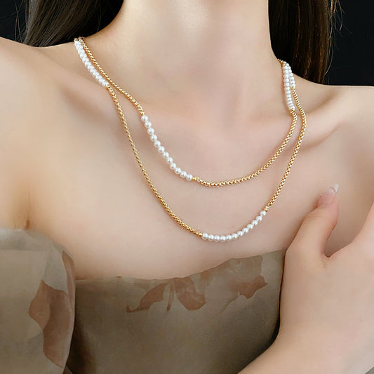 Crystal pearl light luxury design necklace